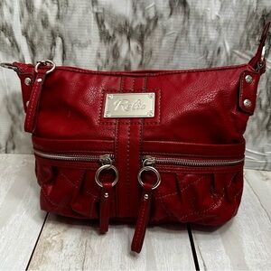 Relic Cherry Red Y2K Faux Leather Hobo Quilted Pocket Silver Accent Shoulder Bag